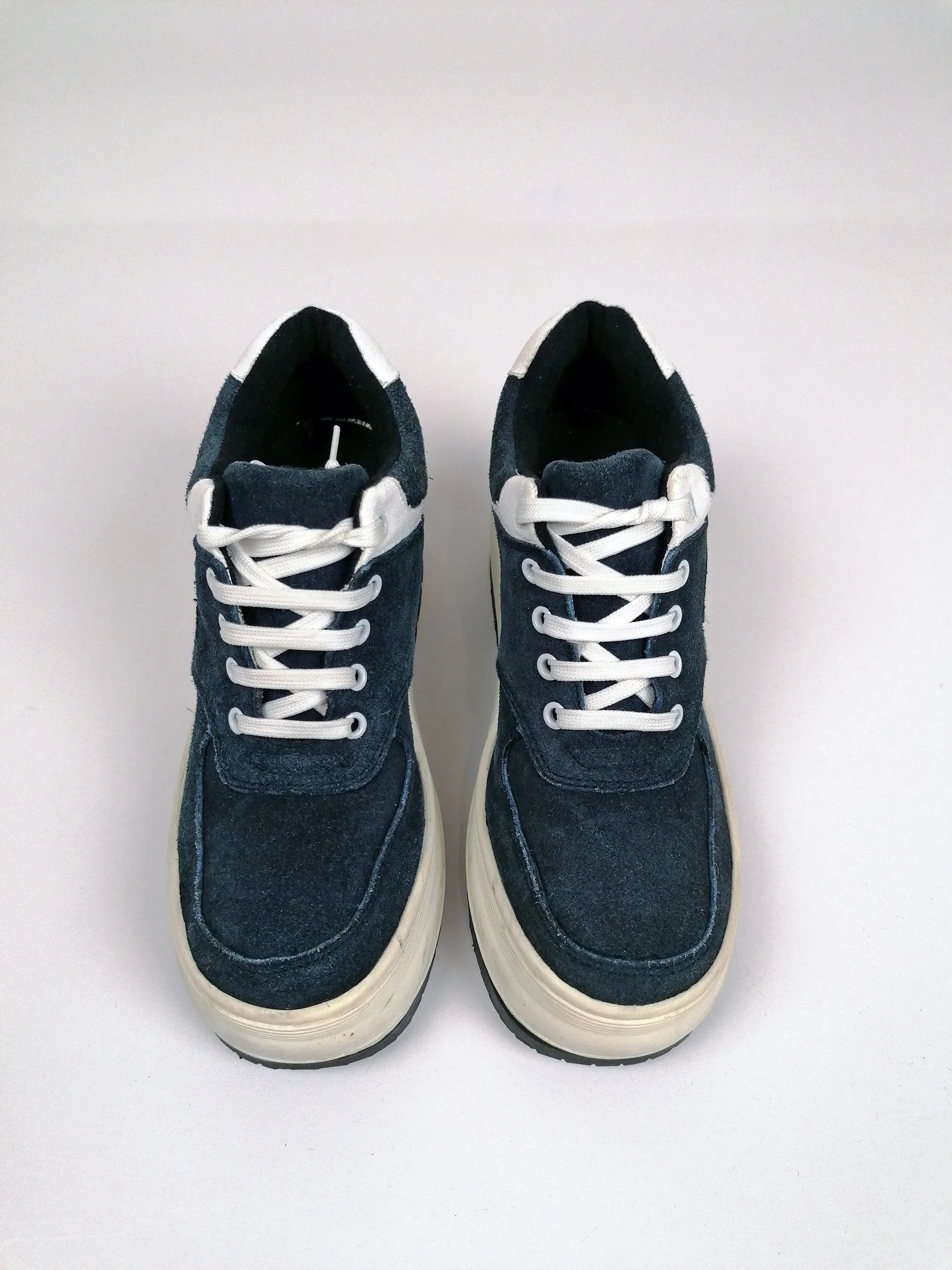 90's Y2K Chunky Platform Sneakers Suede Navy Blue - size EU 37