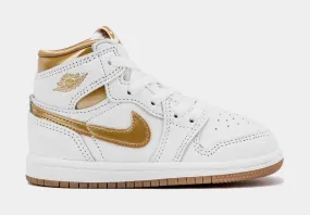 Air Jordan 1 Retro High OG White and Gold Infant Toddler Lifestyle Shoes (White/Metallic Gold/Light Brown)