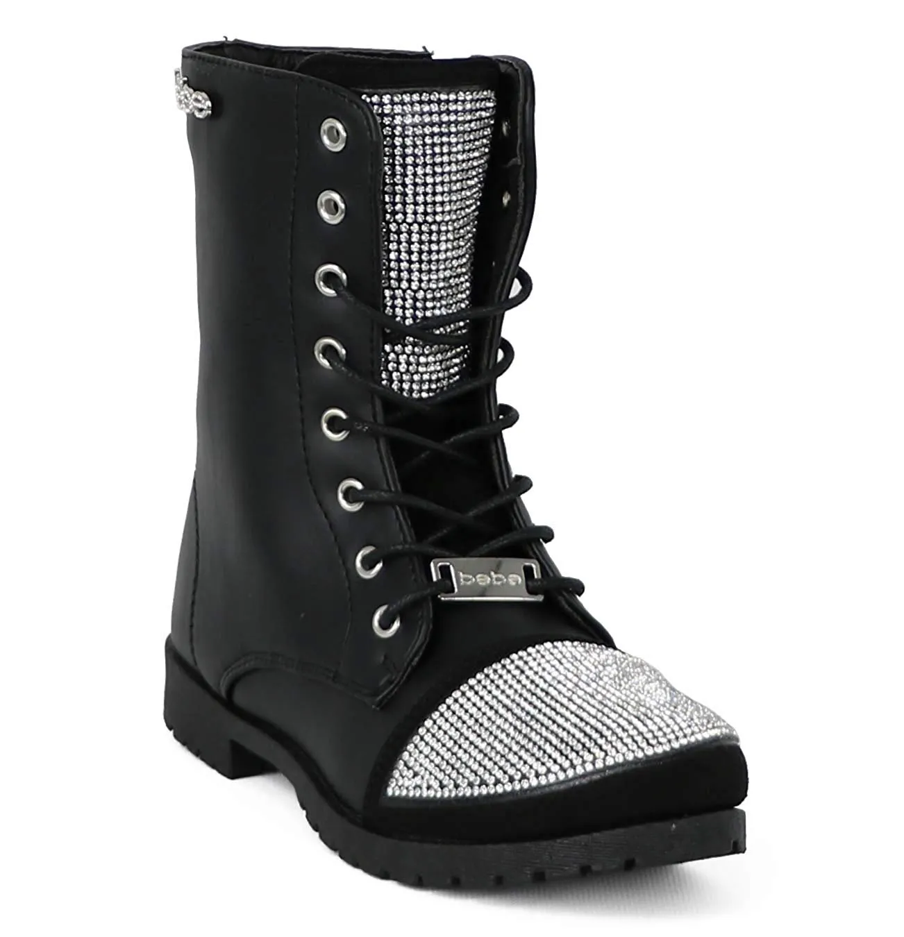 bebe Girls Lace up Combat Boots with Rhinestones Casual Dress Fashion Shoes