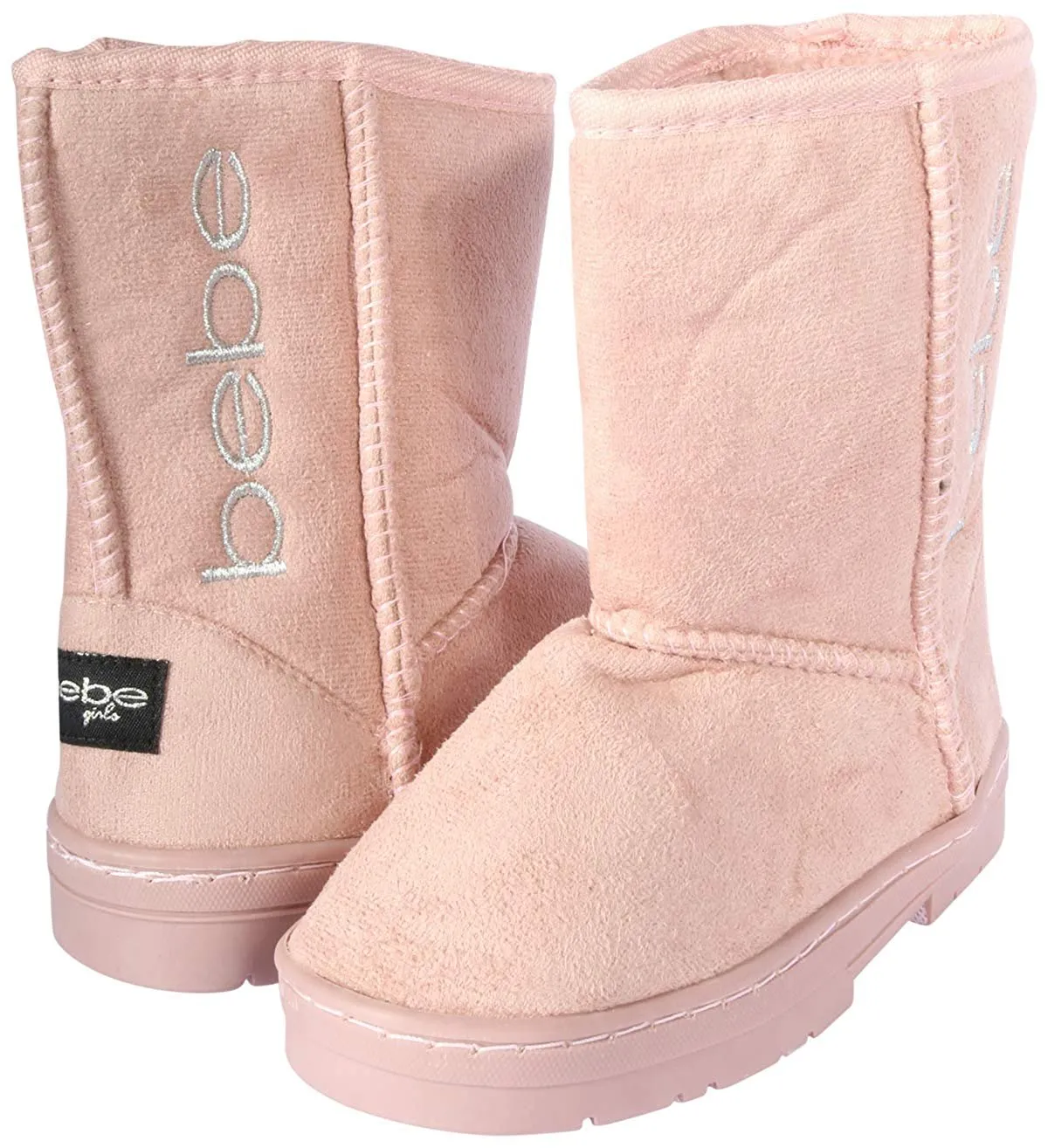 bebe Girls Shimmer Winter Boots with Rhinestone Casual Warm Slip-On Shoes