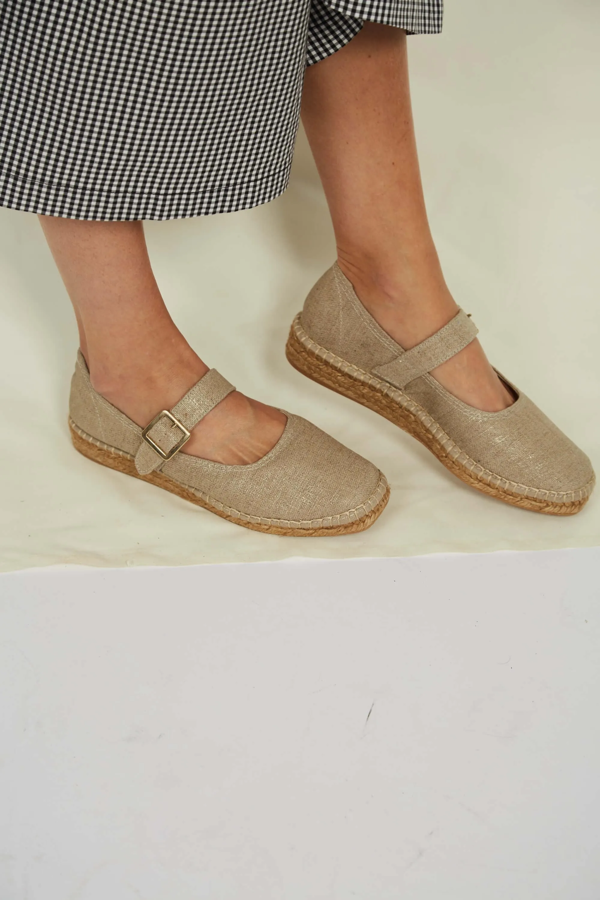 Chinchon Vegan Eco Suede & Jute Flats | Natural Linen