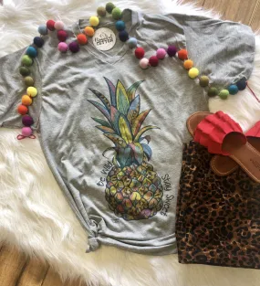 Colorful Pineapple   Leopard {BE WILD   STAY SWEET} Gray V-Neck Tee