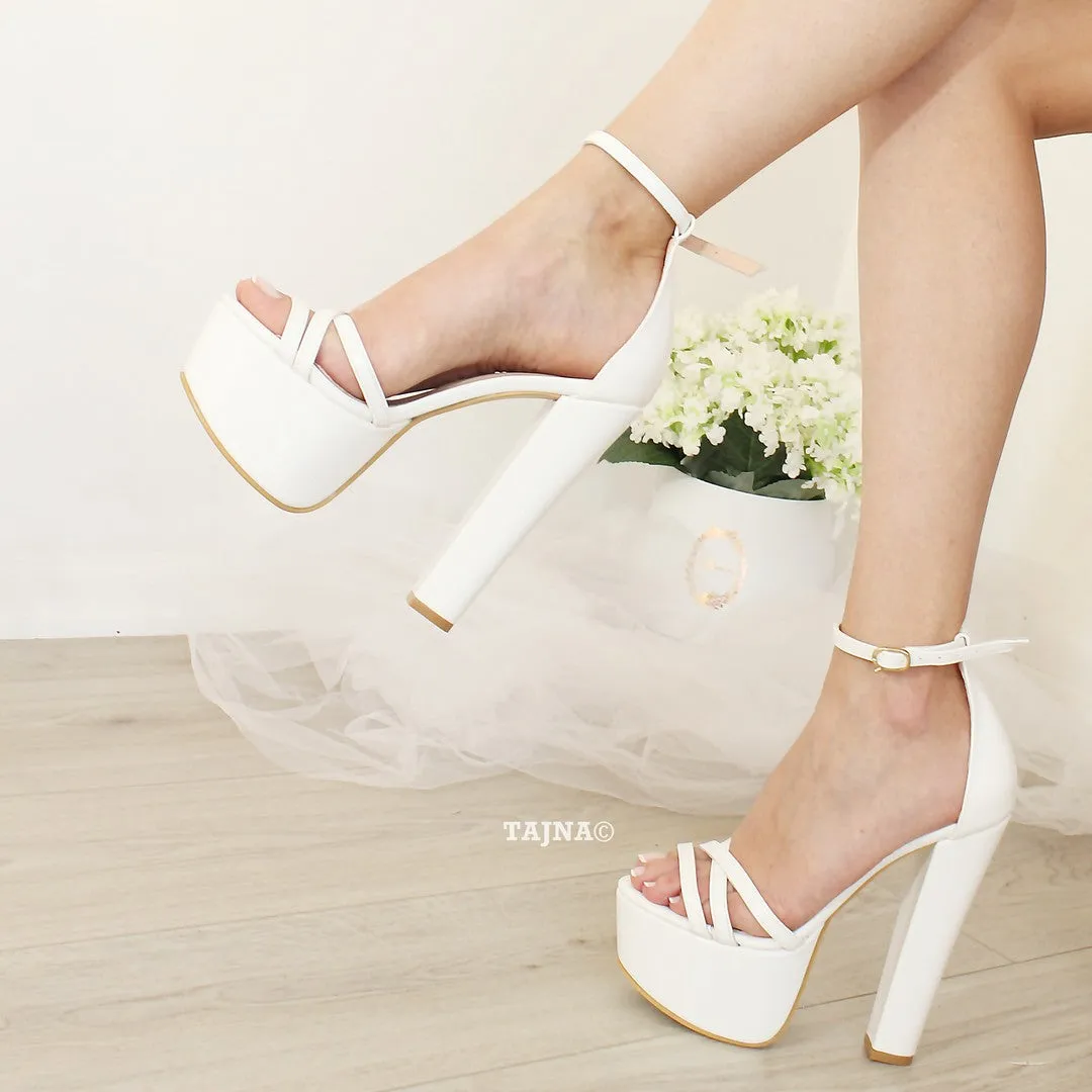 Cross Strap Bridal White Platform Shoes