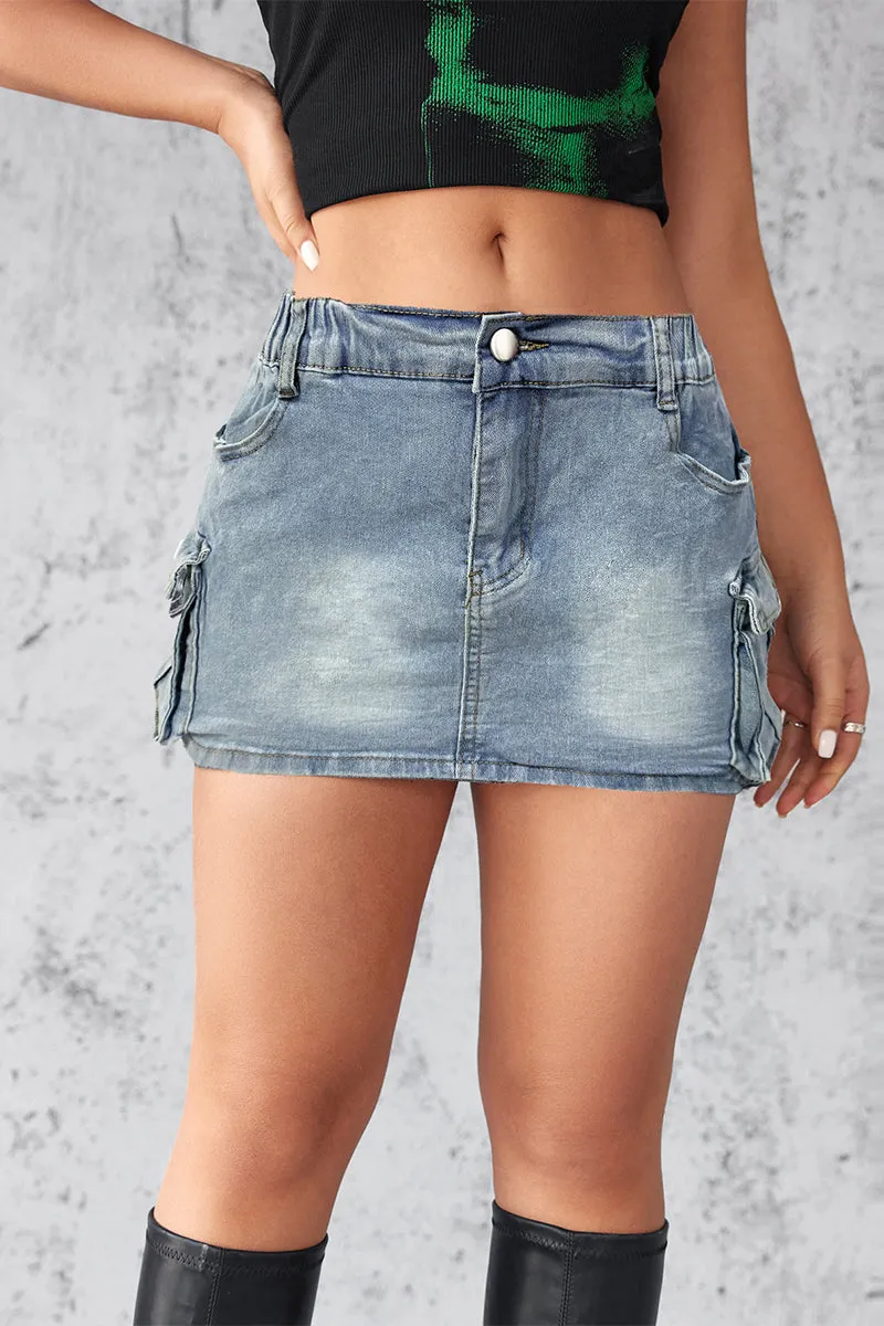 Elastic Waist Pockets Mini Denim Skirts