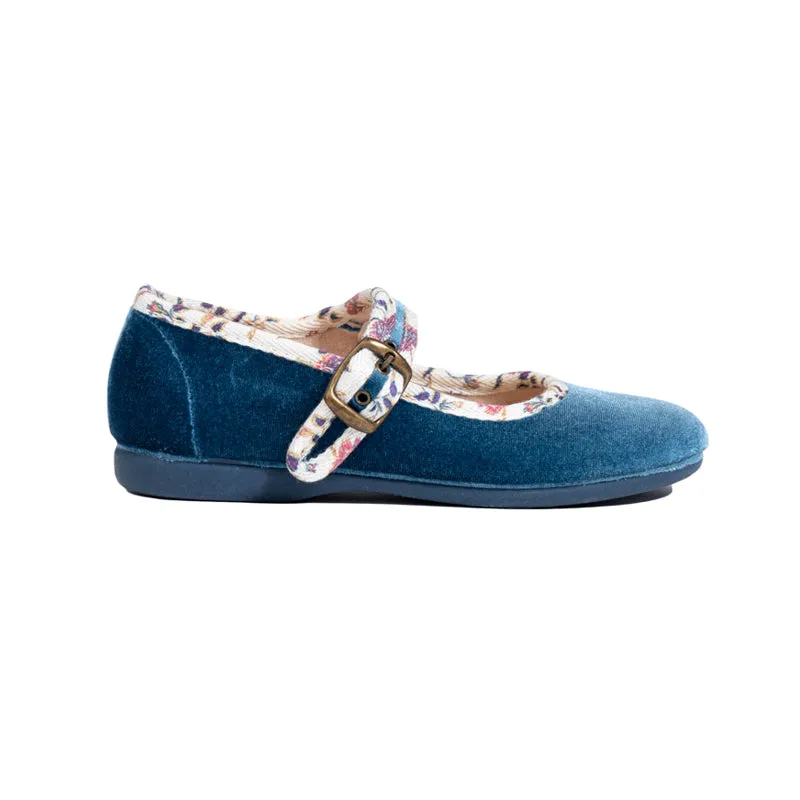 Floral Velvet Mary Janes in Blue