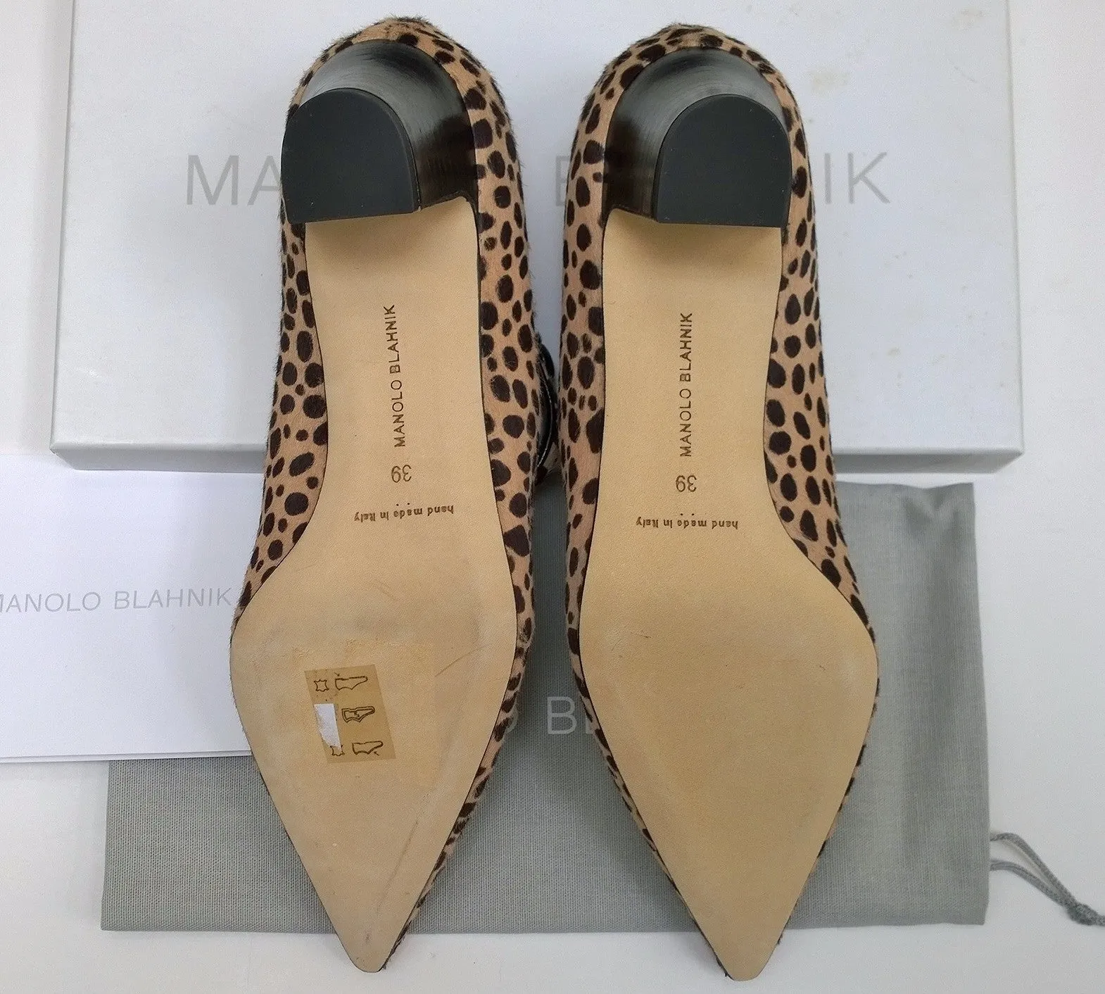 Manolo Blahnik Crezia Calf Hair Leopard Mary Jane Block Heels Campari