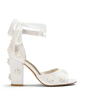 MELODY - IVORY LEATHER PEARL FLOWER BRIDAL SHOES