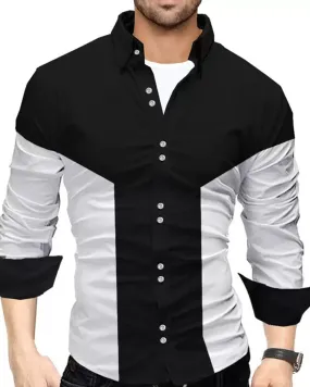 Men Colorblocked Casual Shirt Black White