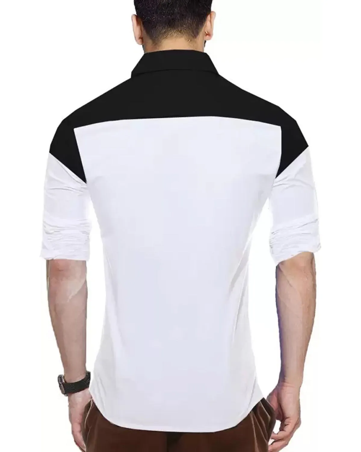 Men Colorblocked Casual Shirt Black White