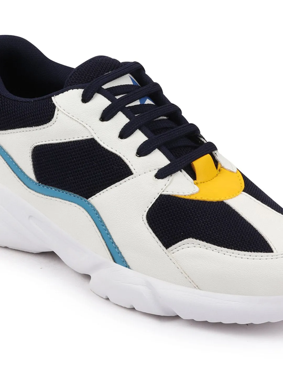 Men White/Navy Blue Sporty Outfit Lace Up Sneakers