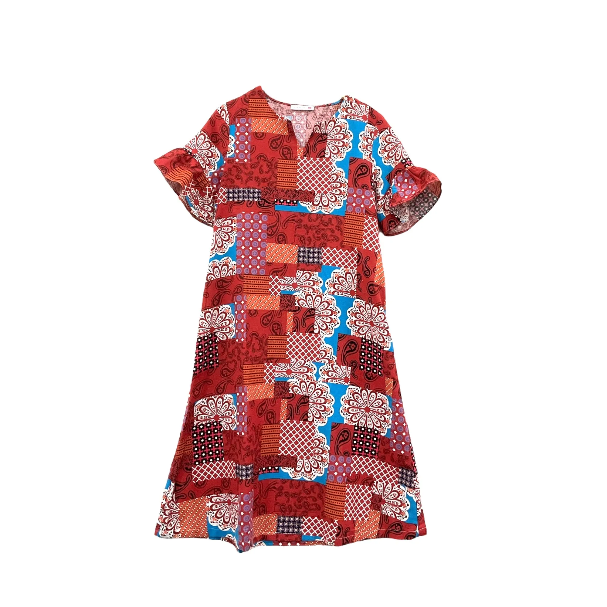 Patch Casual Cotton Linen Printed Dress