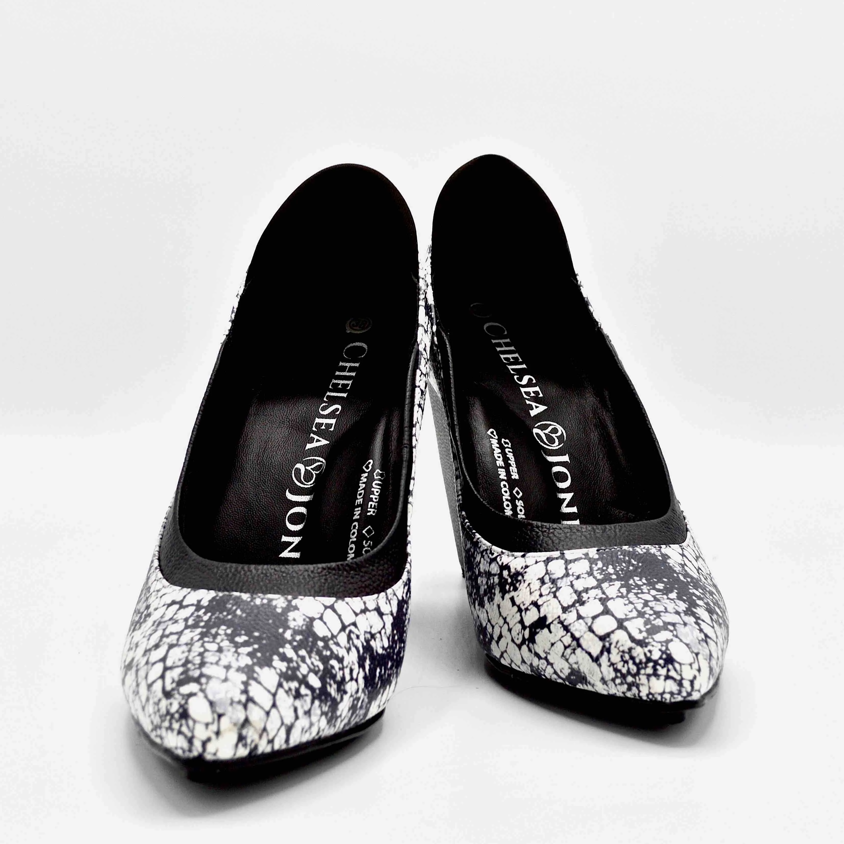 RHYTHM HIGH HEEL - BLACK/WHITE PRINT LEATHER