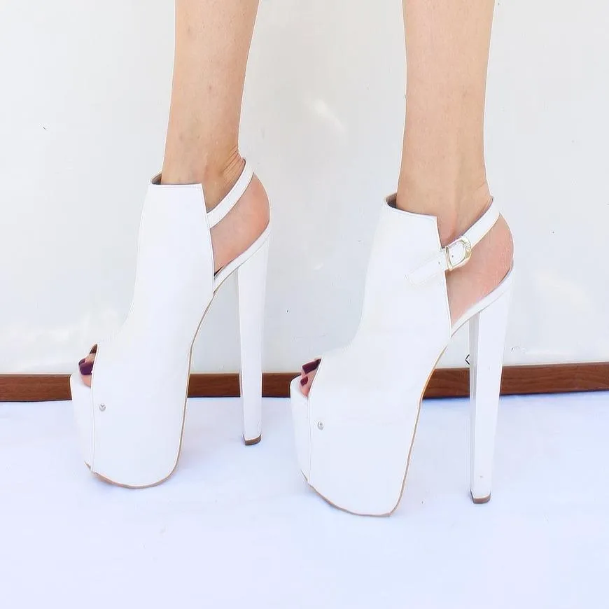 White Peep Toe Chunky High Heel Platform Shoes