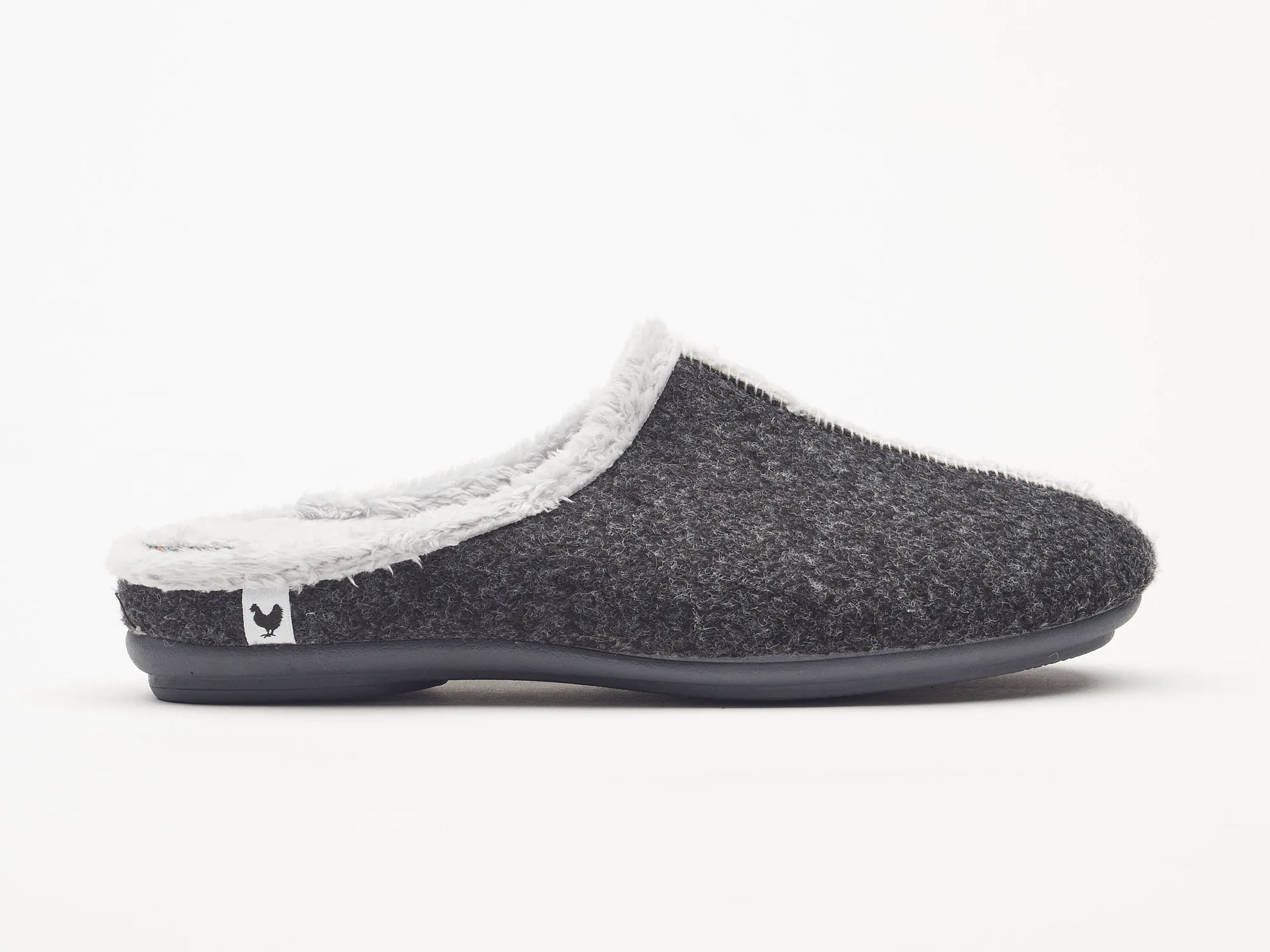 Women's grey felt and faux fur mule slippers