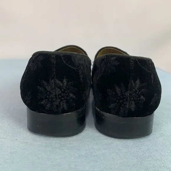 YvesSaintLaurent black floral velvet flats