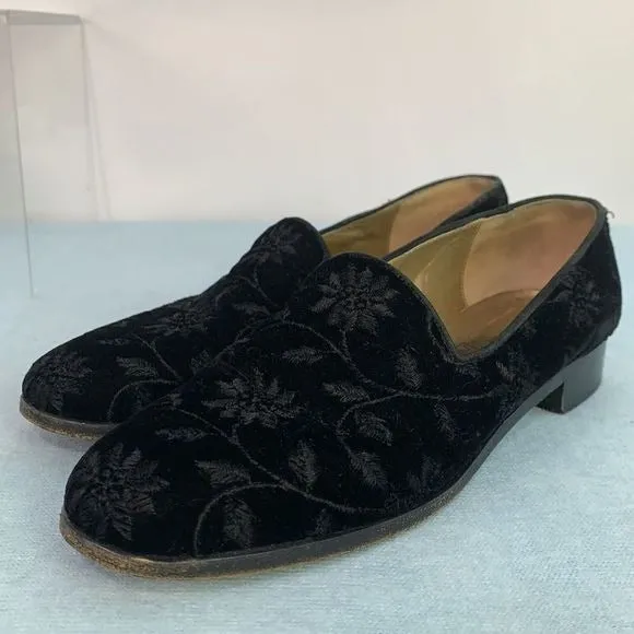 YvesSaintLaurent black floral velvet flats