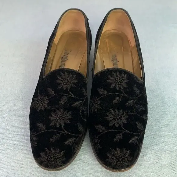 YvesSaintLaurent black floral velvet flats