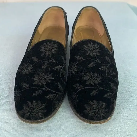 YvesSaintLaurent black floral velvet flats